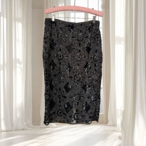 Express Black Sequin Silver Metallic Skirt Size 10 - Picture 1 of 12